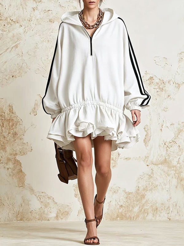 Solid Hoodie Ruffle Dress
