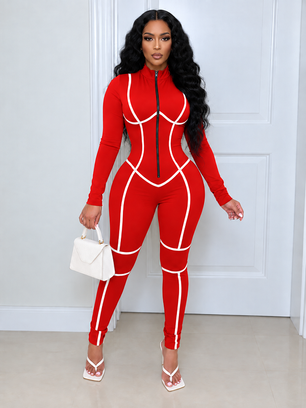 Stripe Zip-Front Jumpsuit