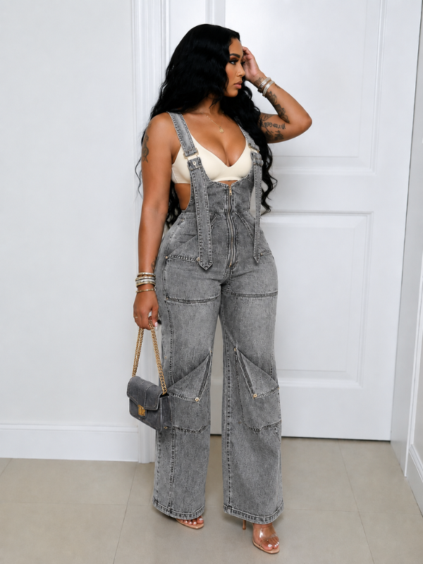 Zip Denim Overalls