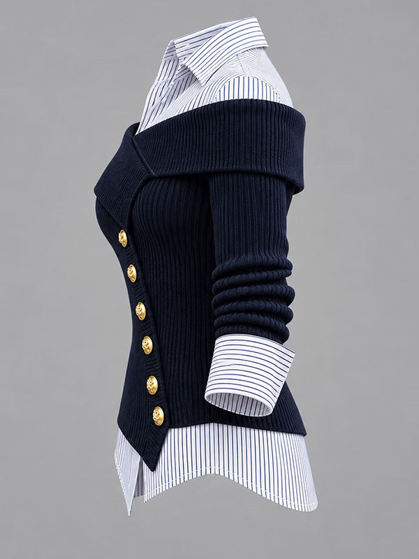 Striped Paneled Asymmetrical Sweater