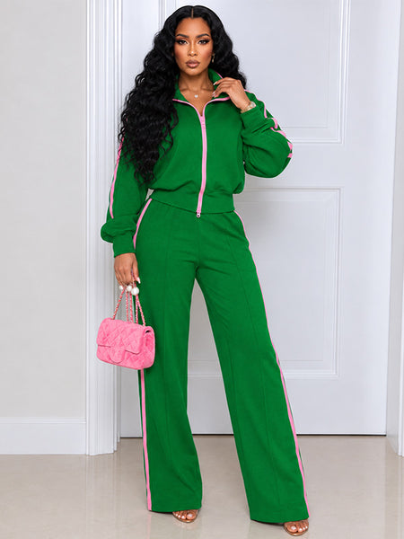 Side-Stripe Zip-Front Jacket & Pants Set