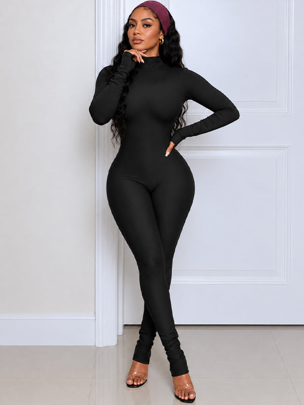 Mock-Neck Skinny Jumpsuit
