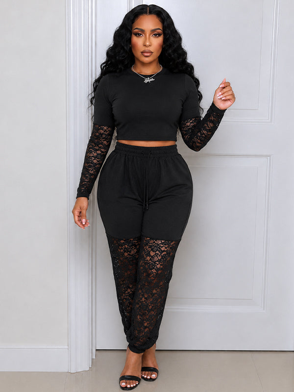 Lace-Combo Top & Pants Set