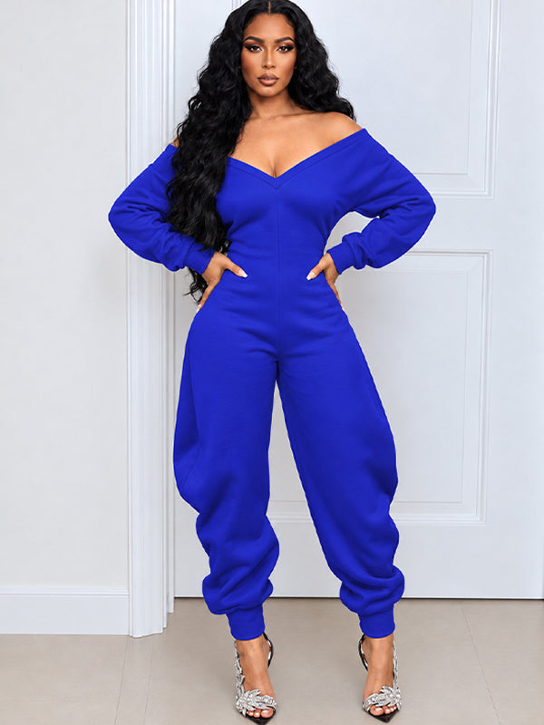 Solid V-Neck Jogger Jumpsuit
