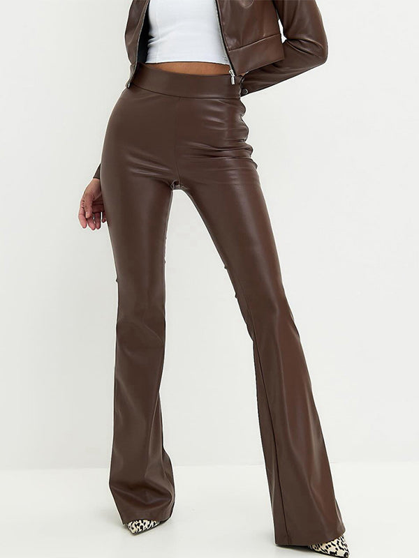 Faux-Leather Shiny Flare Pants