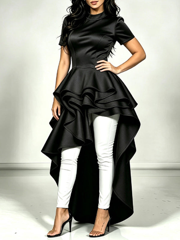 Solid Irregular Ruffle‑Hem Dress