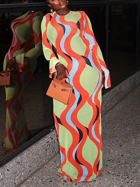 Printed Bodycon Maxi Dress
