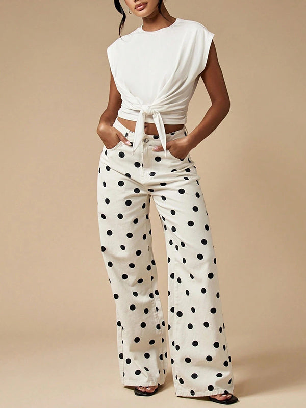 Polka Dot Wide Leg Jeans