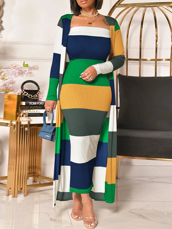 Stripe Strapless Dress & Cardigan Set