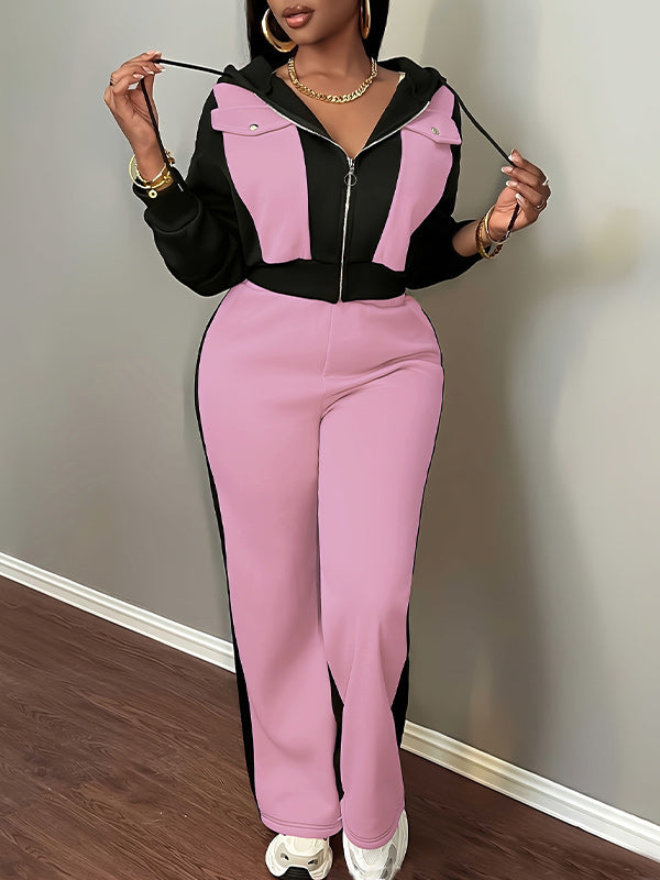 Color-Block Hoodie Sweatshirt & Pants Set