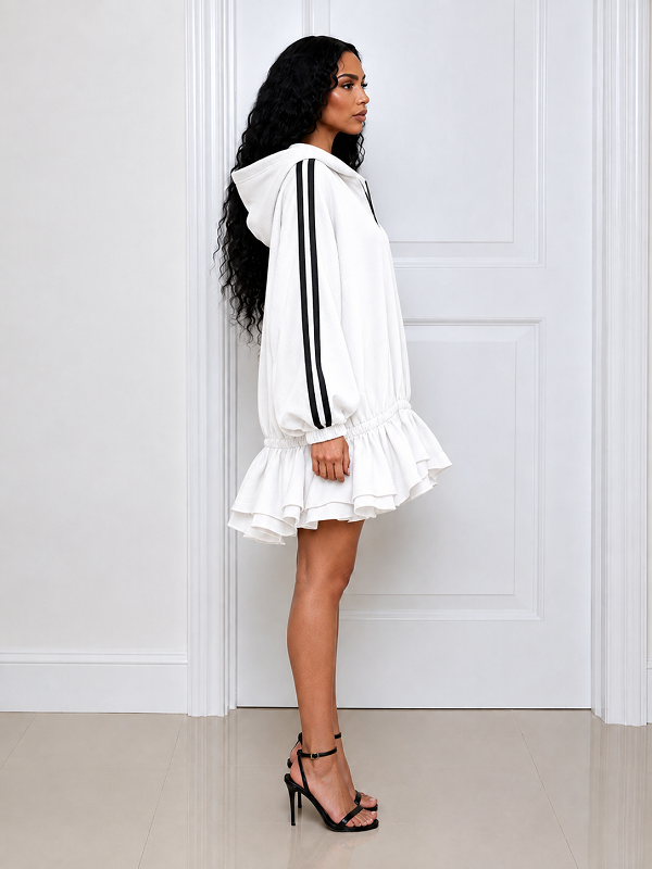 Solid Hoodie Ruffle Dress