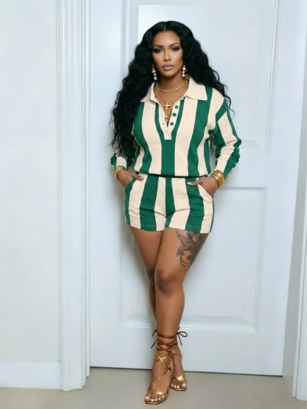 Stripe Polo Tee & Shorts Set