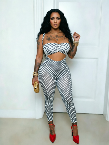 Dot Bandeau Top & Jumpsuit Set