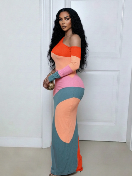 Colorblock Boat-Neck Maxi Dress