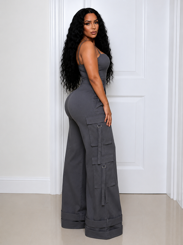 Solid Cami Cargo Jumpsuit