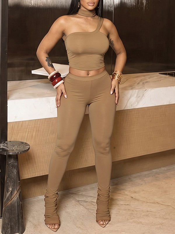 Solid Halter Tube Top & Pants Set