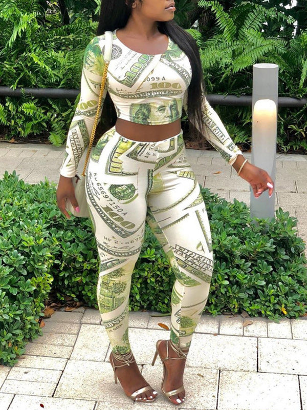 Printed Cropped Top & Skinny Pant Set
