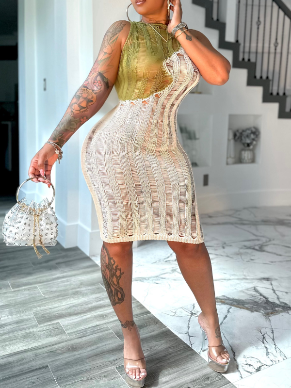 Morchique Two-Tone Sleeveless Knit Dress