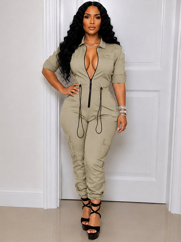 Zip-Front Cargo Jumpsuit