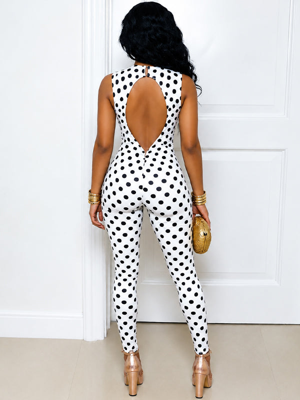 Dot Open-Back Sleeveless Jumpsuit