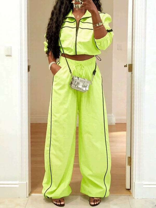 Stripe Zip-Front Jacket & Pants Set
