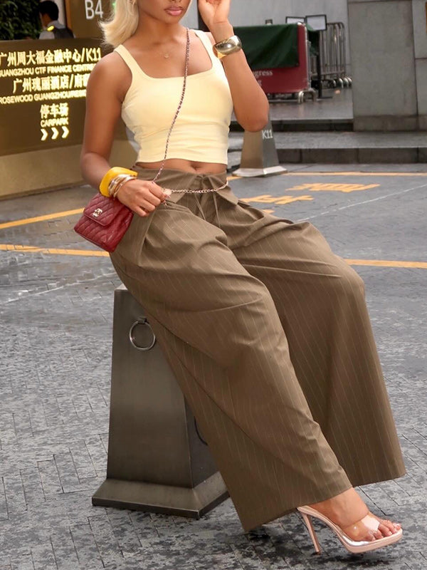 Stripe Wide-Leg Pants