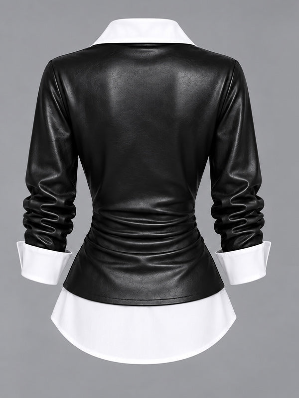 Faux-Leather Combo Layered Top