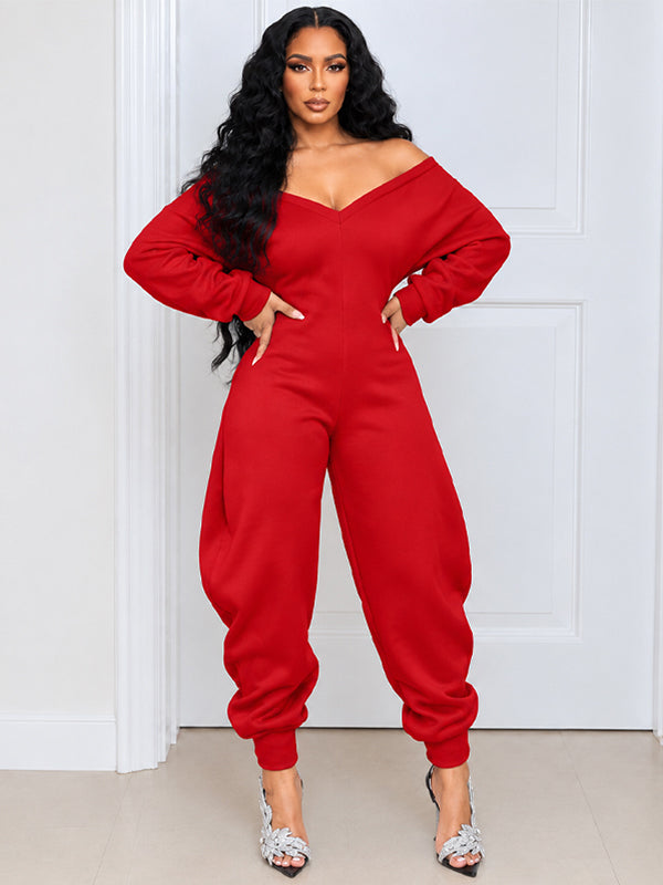 Solid V-Neck Jogger Jumpsuit