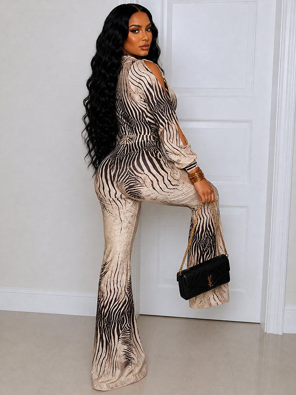Printed V-Neck Tied Jumpsuit