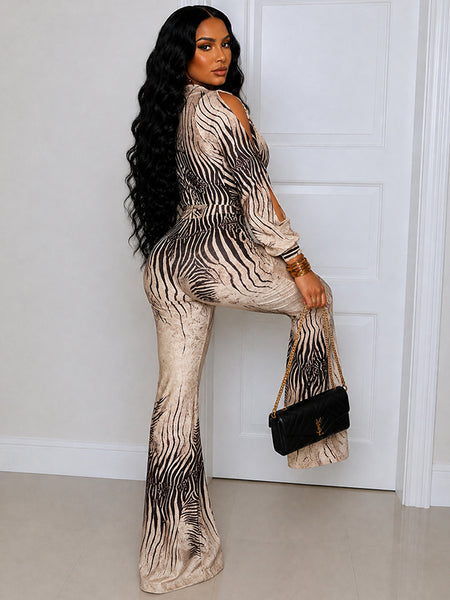 Printed V-Neck Tied Jumpsuit