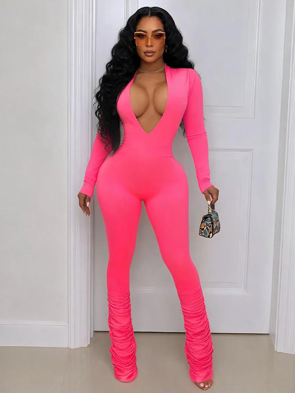 Solid V-Neck Jumpsuit