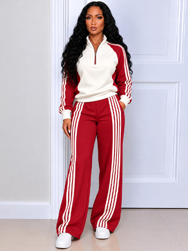 Striped Color Block Sweatshirt & Pants Set