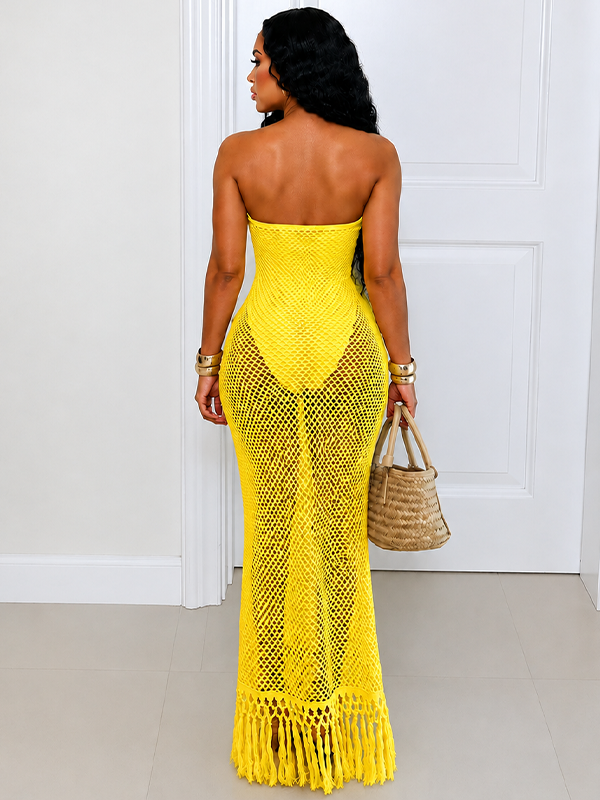 Fringe Combo Strapless Dress