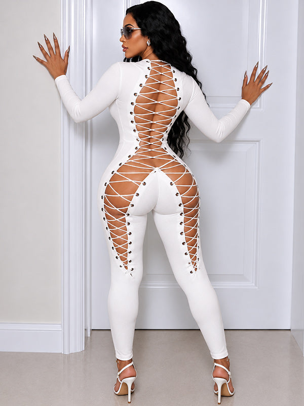 Lace-Up Skinny Jumpsuit