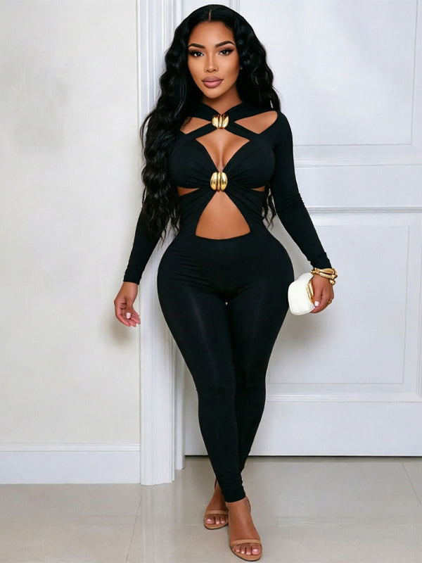 Morchique Solid Cross Cutout Jumpsuit