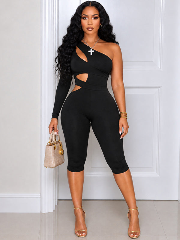 One-Shoulder Cutout Capri Jumpsuit