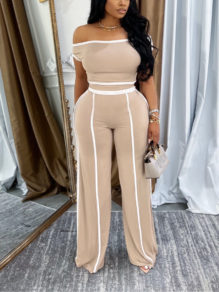 Morchique Piping Off-Shoulder  Short Top & Pants Set