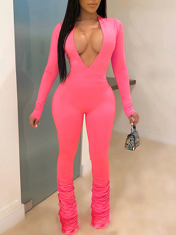 Solid V-Neck Jumpsuit