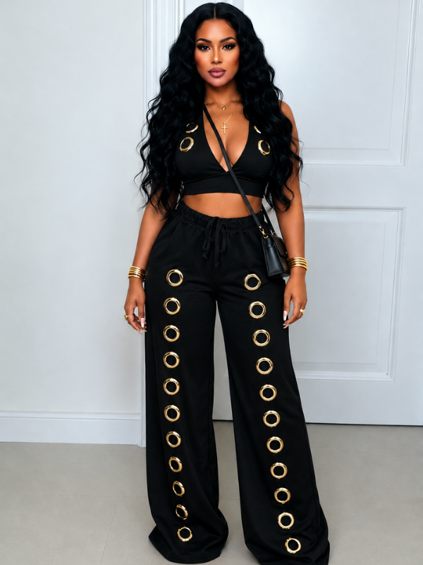 Eyelet Halter Top & Pants Set