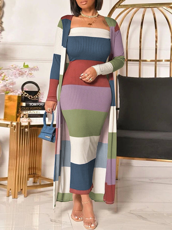 Stripe Strapless Dress & Cardigan Set