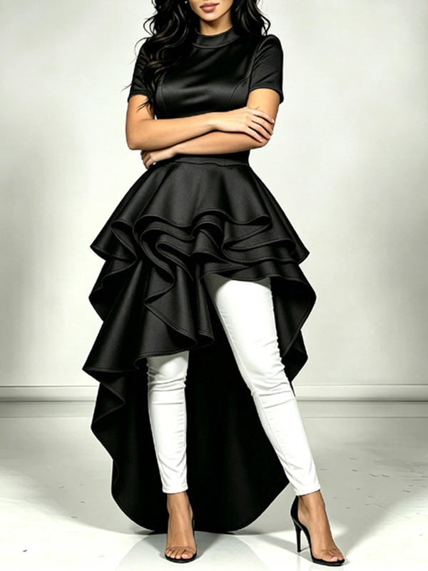 Solid Irregular Ruffle‑Hem Dress