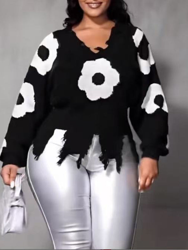 Morchique Floral Distressed Sweater