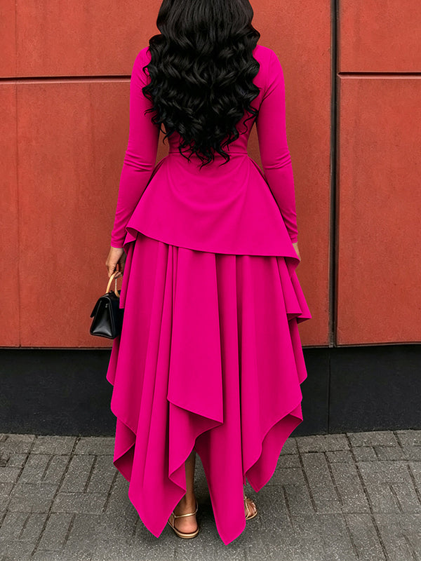 Solid Asymmetric-Hem Dress