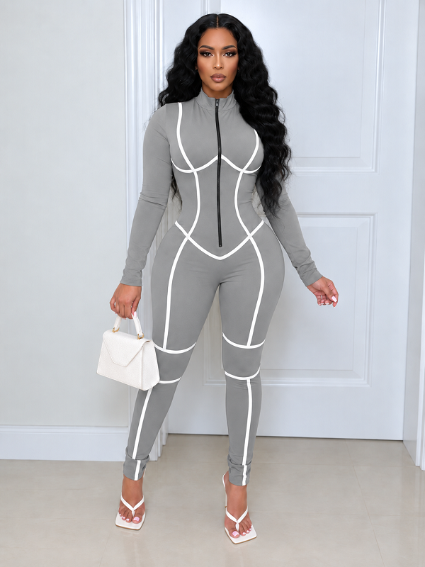 Stripe Zip-Front Jumpsuit