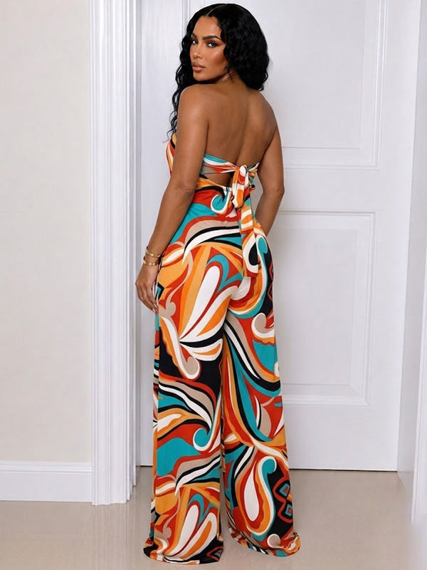 Printed Strapless Tied-Back Jumpsuit