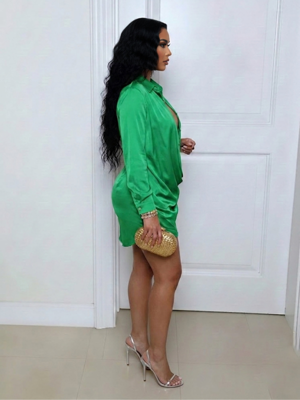 Solid Draped Shirt Dress