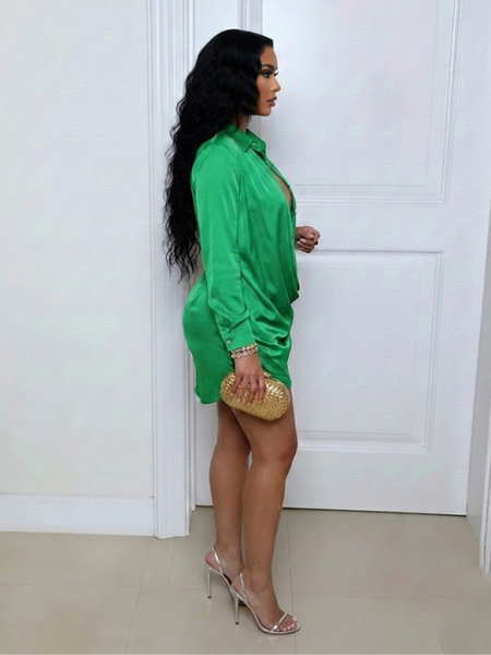 Solid Draped Shirt Dress