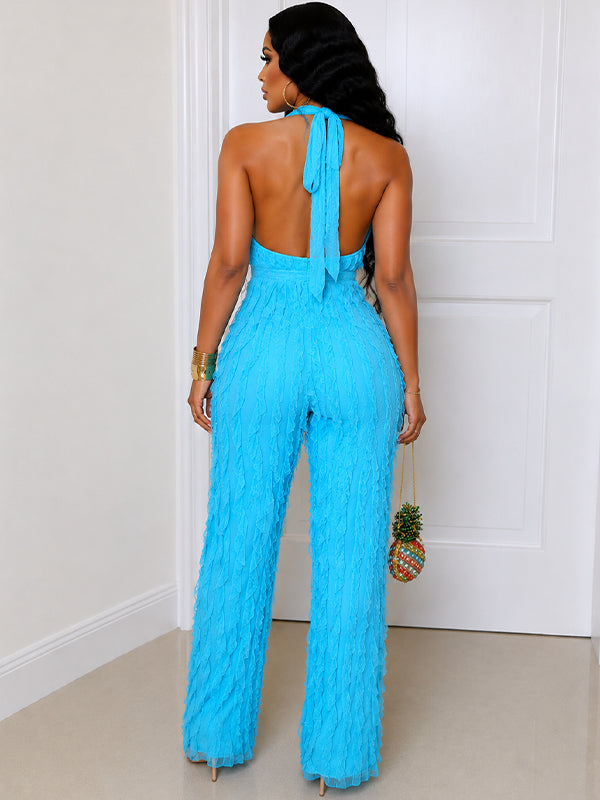 Solid Plunge Halter Jumpsuit