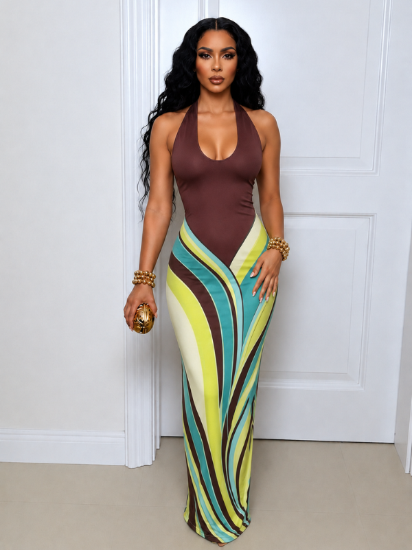 Printed Halter Maxi Dress