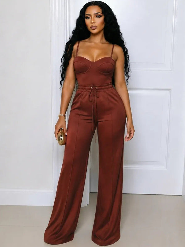 Solid Cami Top & Wide-Leg Pants Set